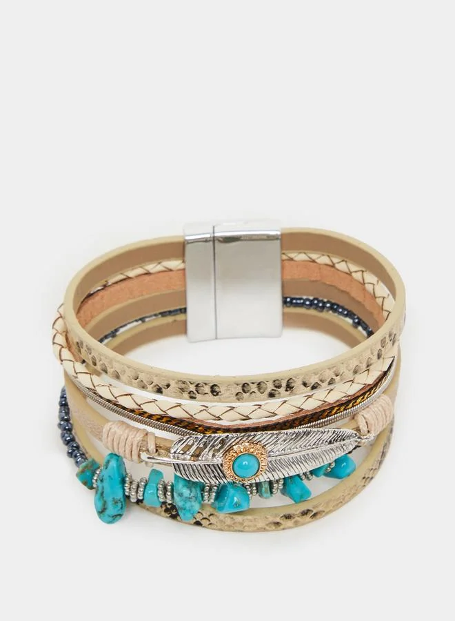 Styli  Boho Chic Turquoise Feather Layered Bracelet for Women | Best Price UAE